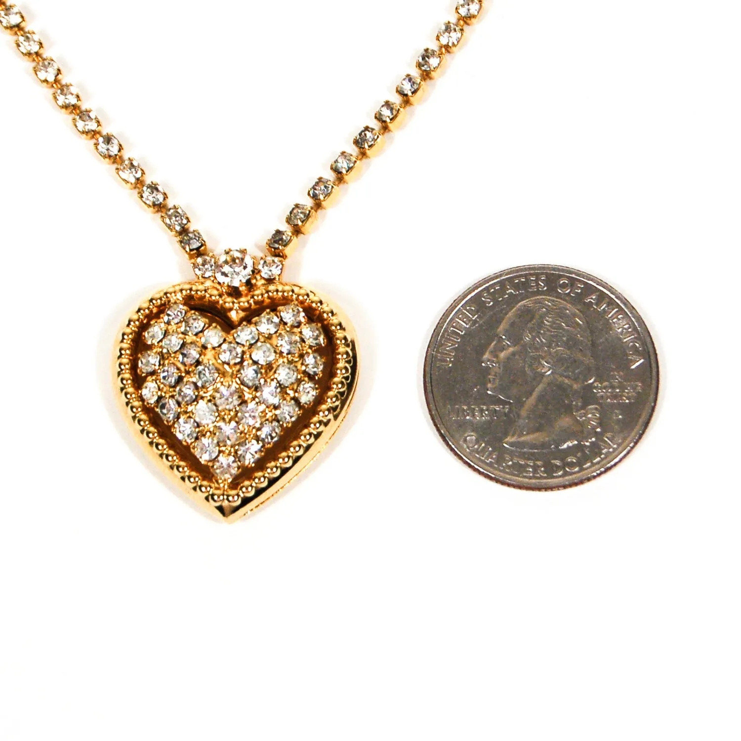 Rhinestones Heart Necklace in Gold Tone