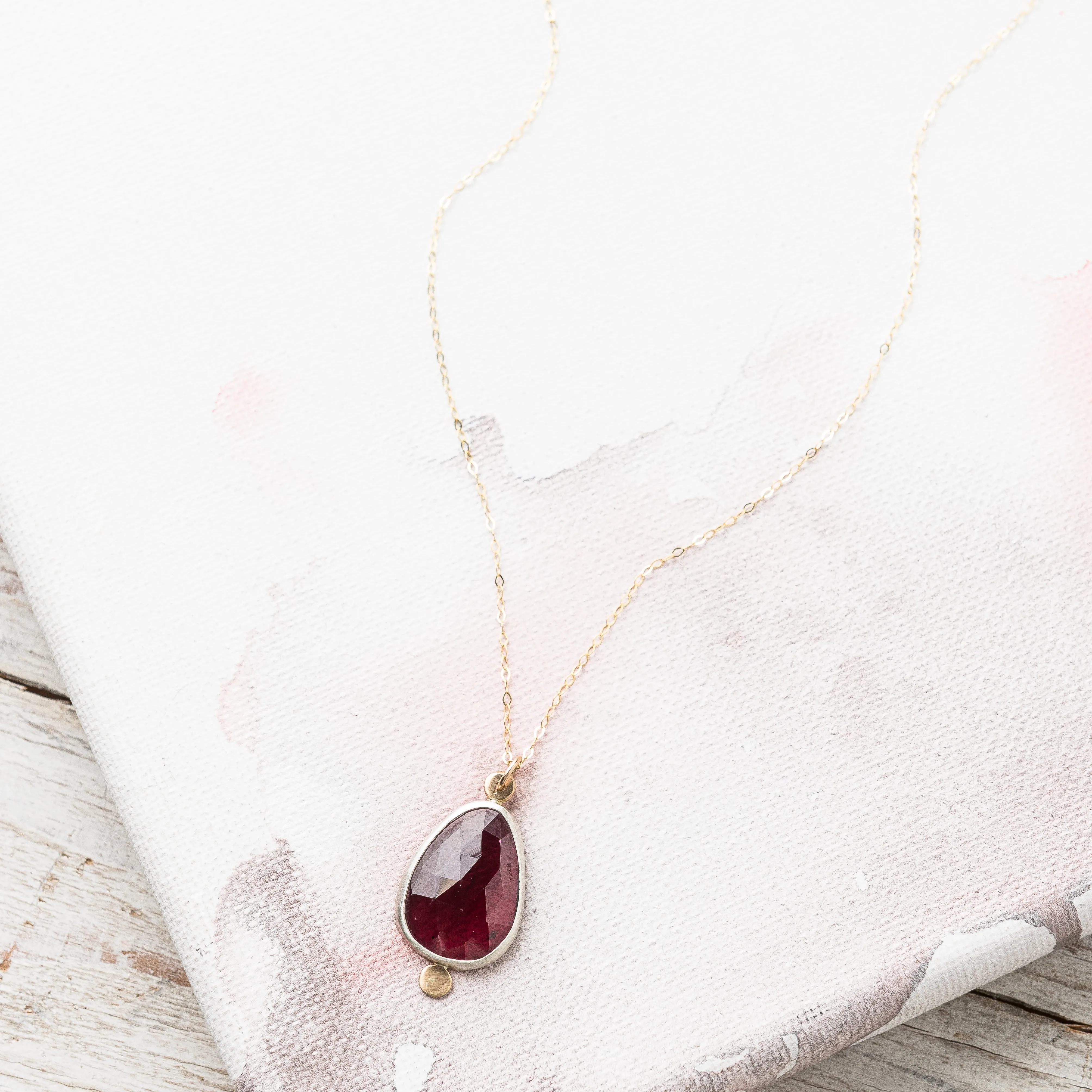 Rhodolite Garnet Necklace on Delicate Rhombus Chain