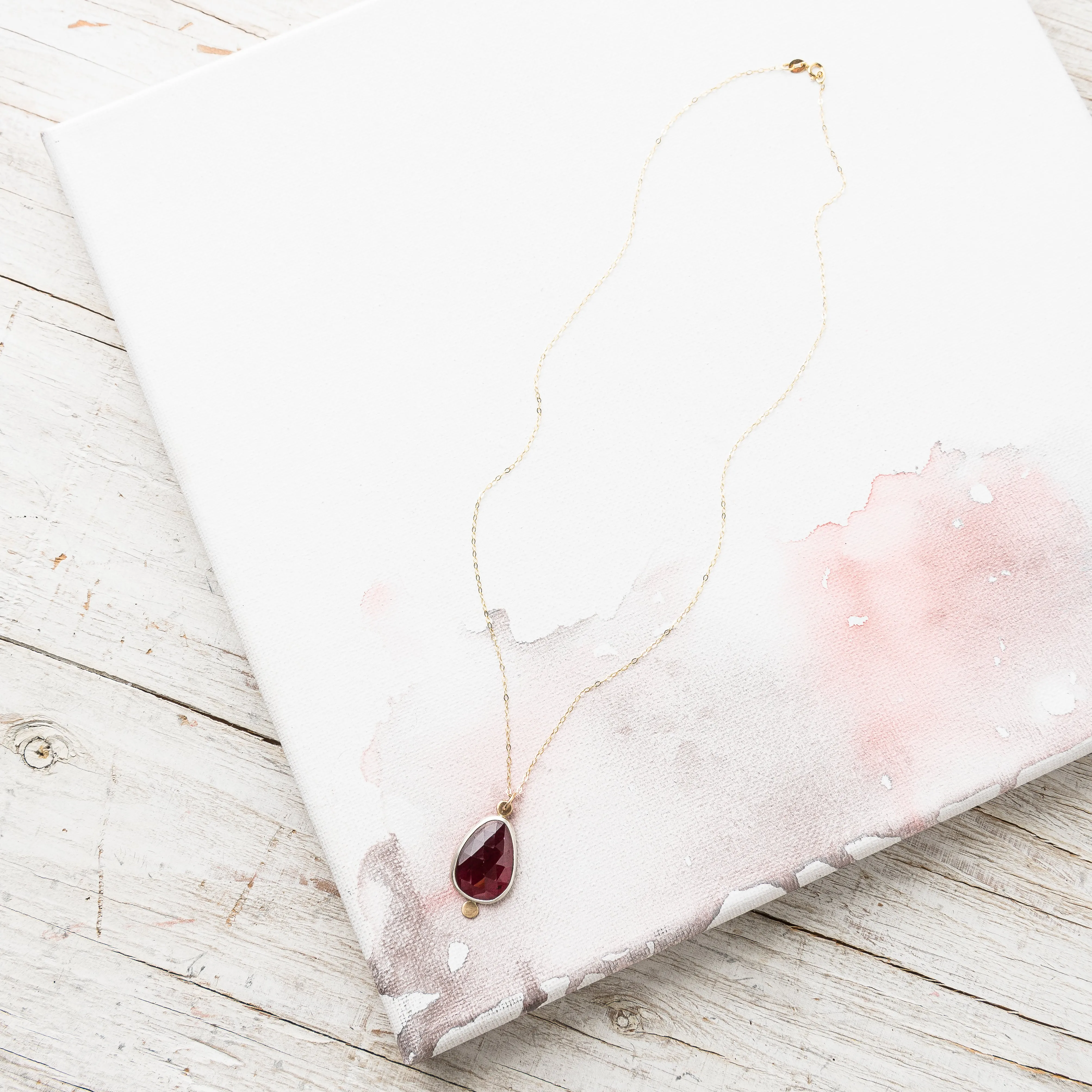 Rhodolite Garnet Necklace on Delicate Rhombus Chain