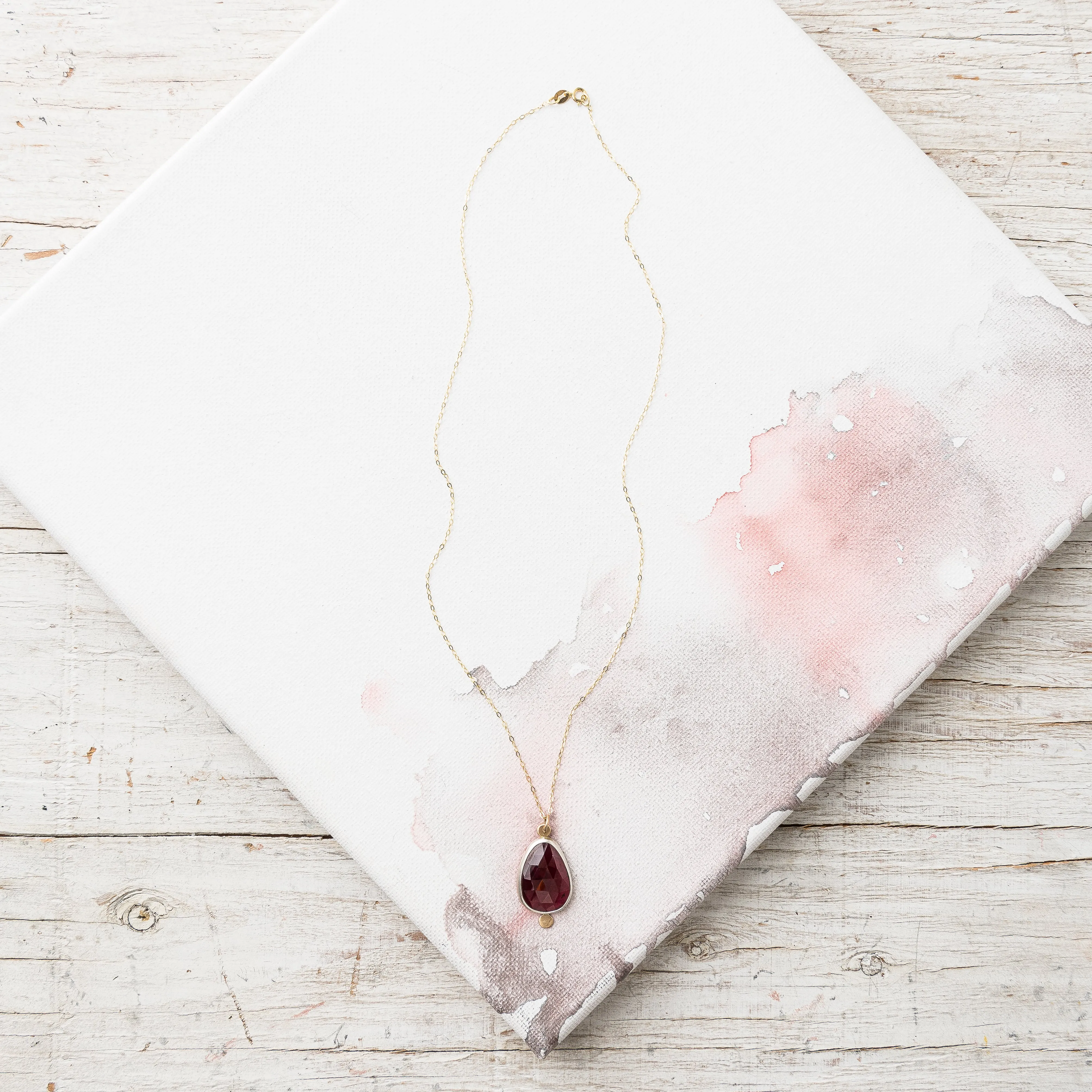 Rhodolite Garnet Necklace on Delicate Rhombus Chain