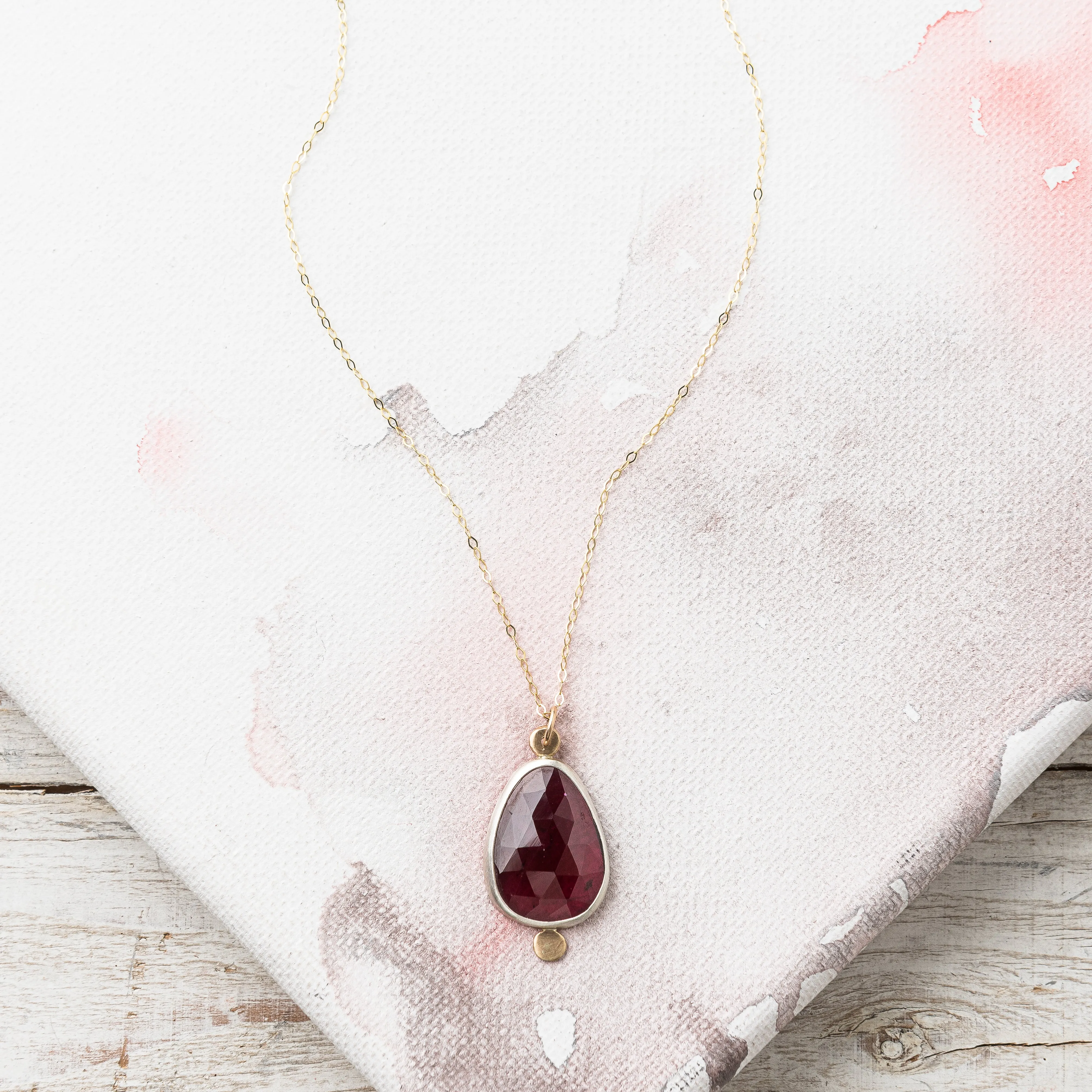 Rhodolite Garnet Necklace on Delicate Rhombus Chain