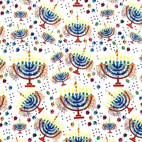 Ribbon Menorah Hanukkah Fabric