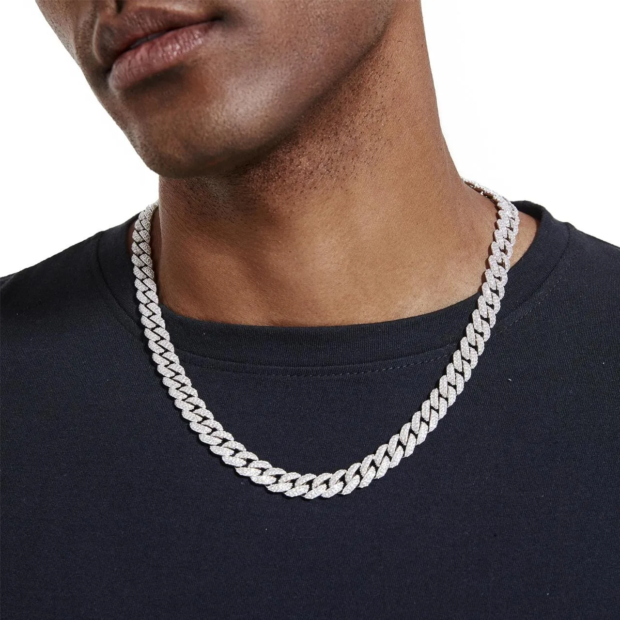 S925 Moissanite Diamond Cuban Link Chain in White Gold - 10mm
