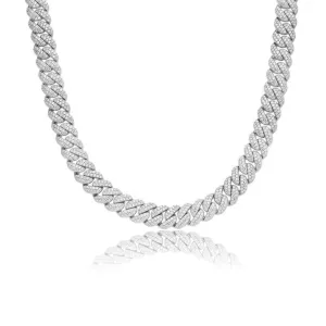 S925 Moissanite Diamond Cuban Link Chain in White Gold - 10mm