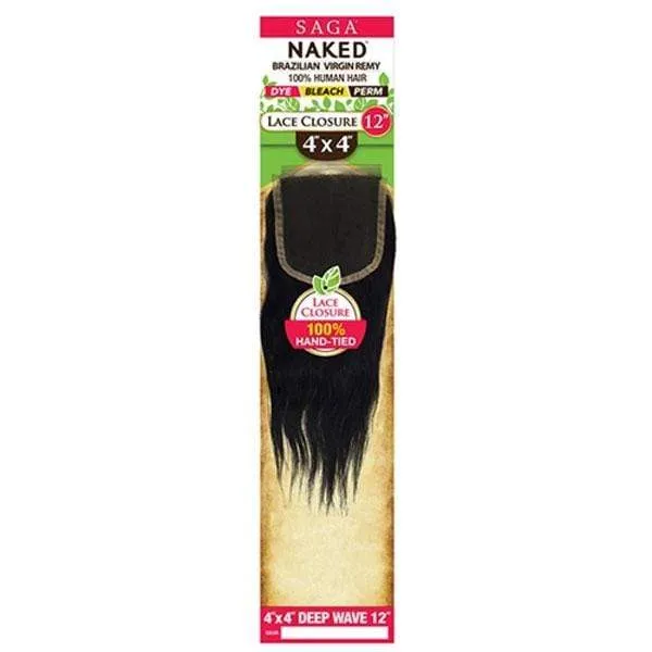 Saga Naked Brazilian Virgin Remy 100% Human Hair 4X4 Lace Frontal Closure - DEEP WAVE 12"-16"