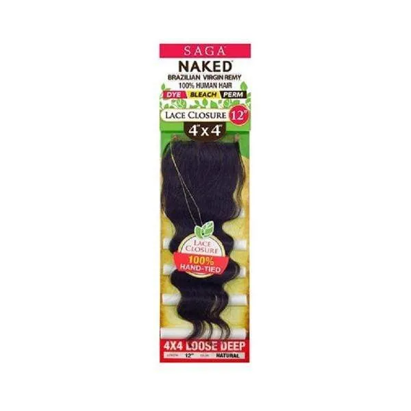 Saga Naked Brazilian Virgin Remy 100% Human Hair 4X4 Lace Frontal Closure - LOOSE DEEP 12"-16"