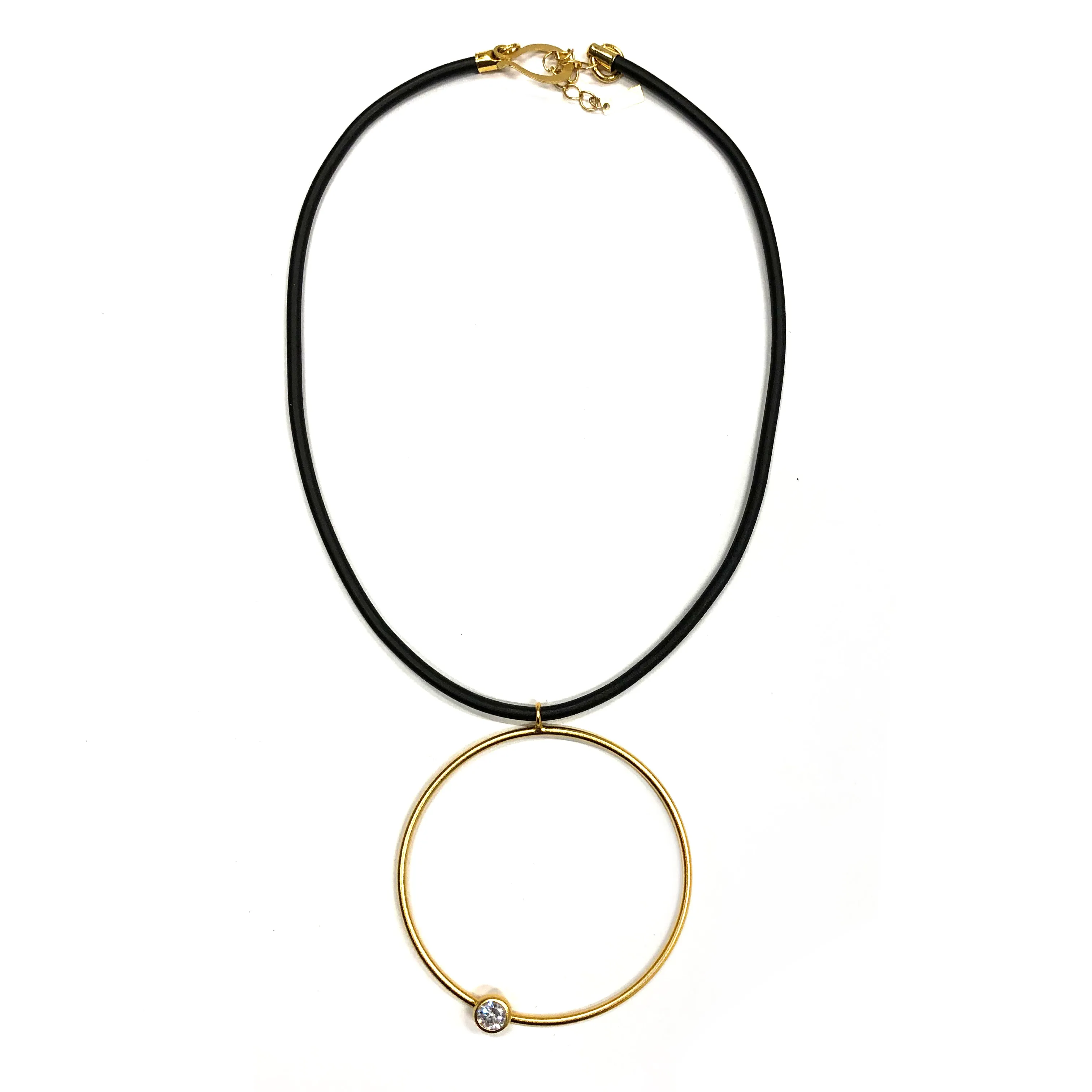 Sally- Dazzling sterling silver, short pendant necklace, with large hoop and Swarovski crystal