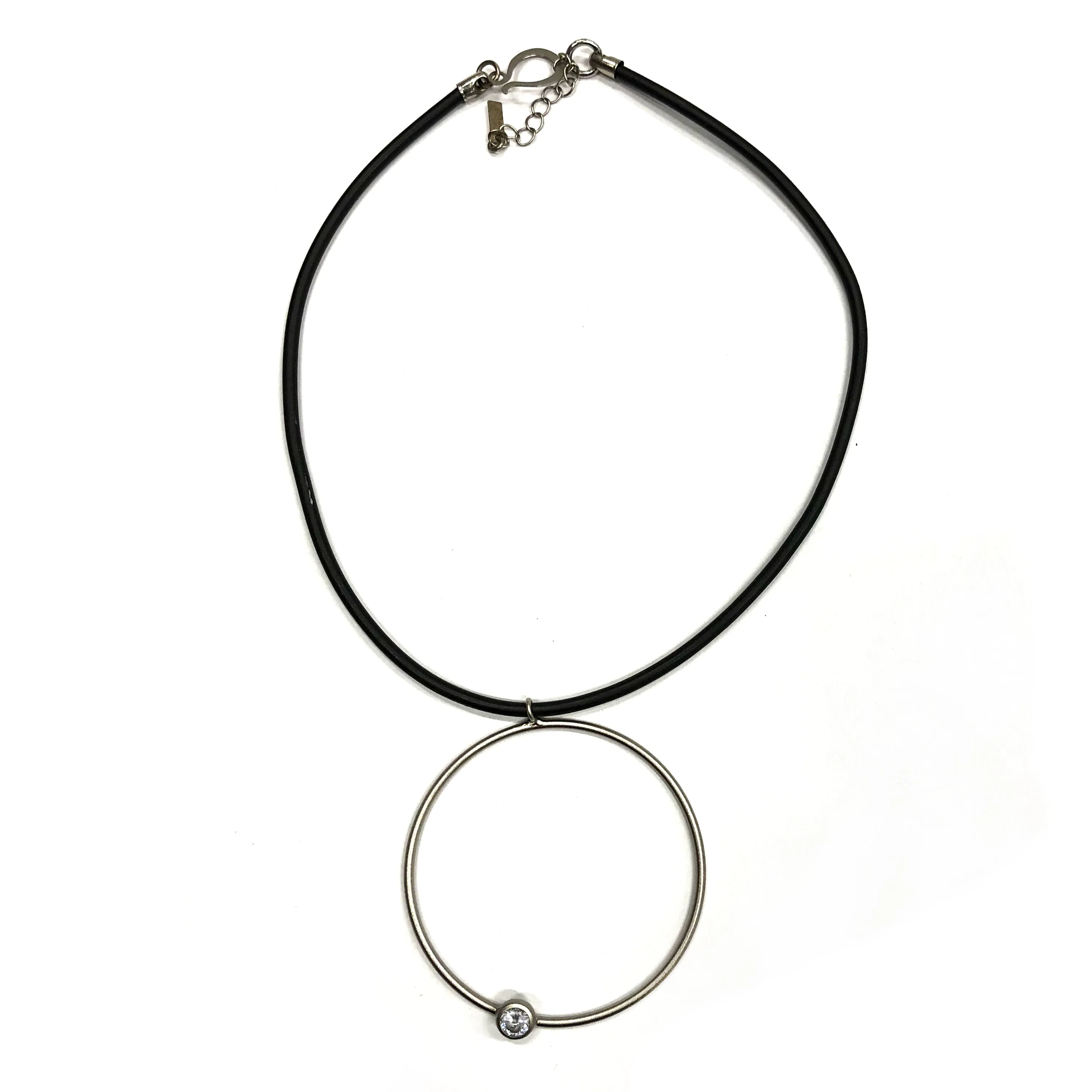 Sally- Dazzling sterling silver, short pendant necklace, with large hoop and Swarovski crystal