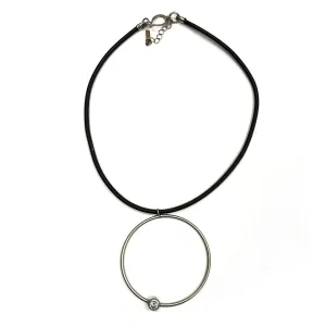 Sally- Dazzling sterling silver, short pendant necklace, with large hoop and Swarovski crystal
