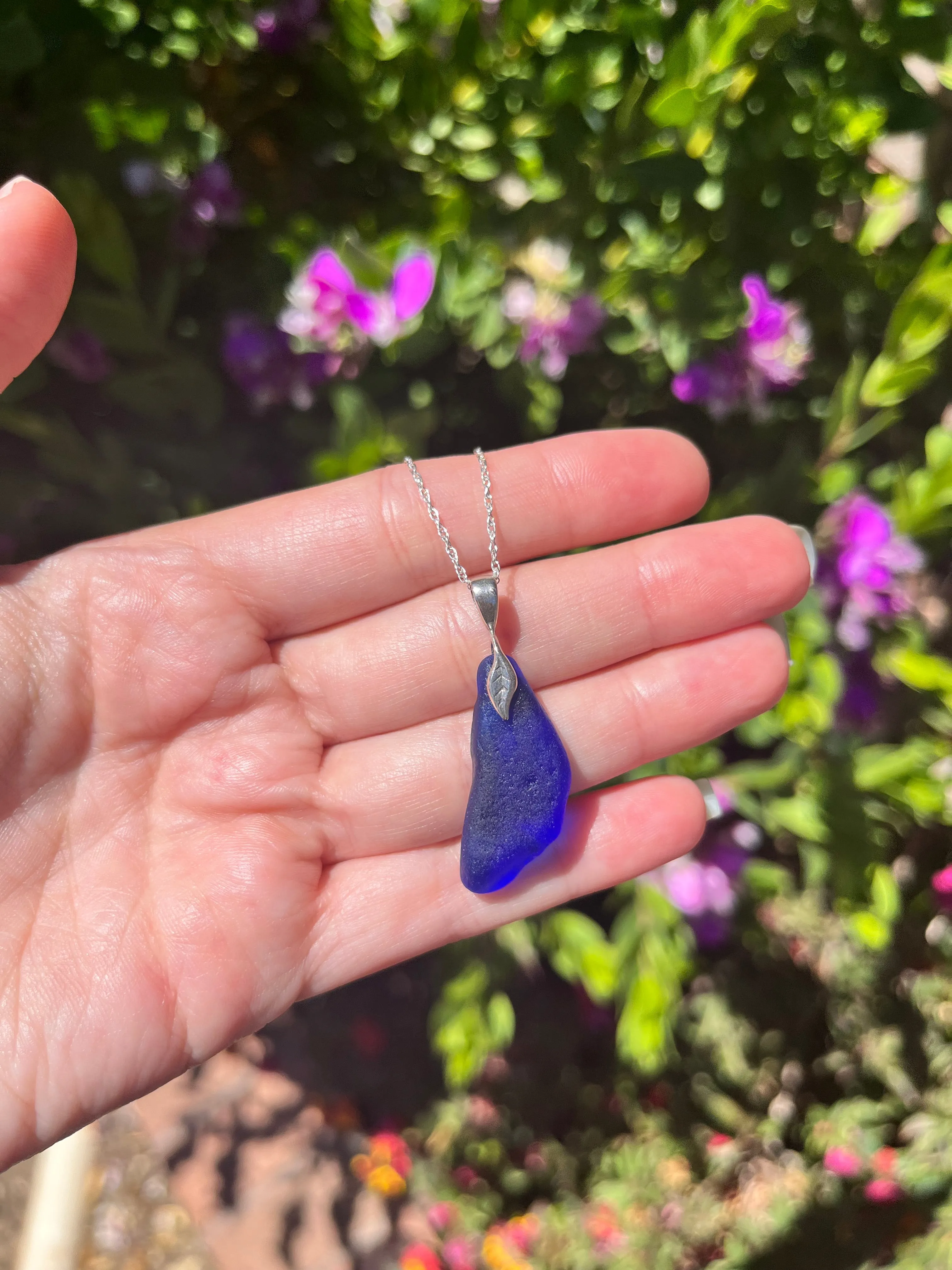 Sea Glass Pendant Necklace in Cobalt Blue