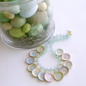 Seafoam Chalcedony Miniature Plates Charm Necklace - China Doll Whimsical Cottage Necklace