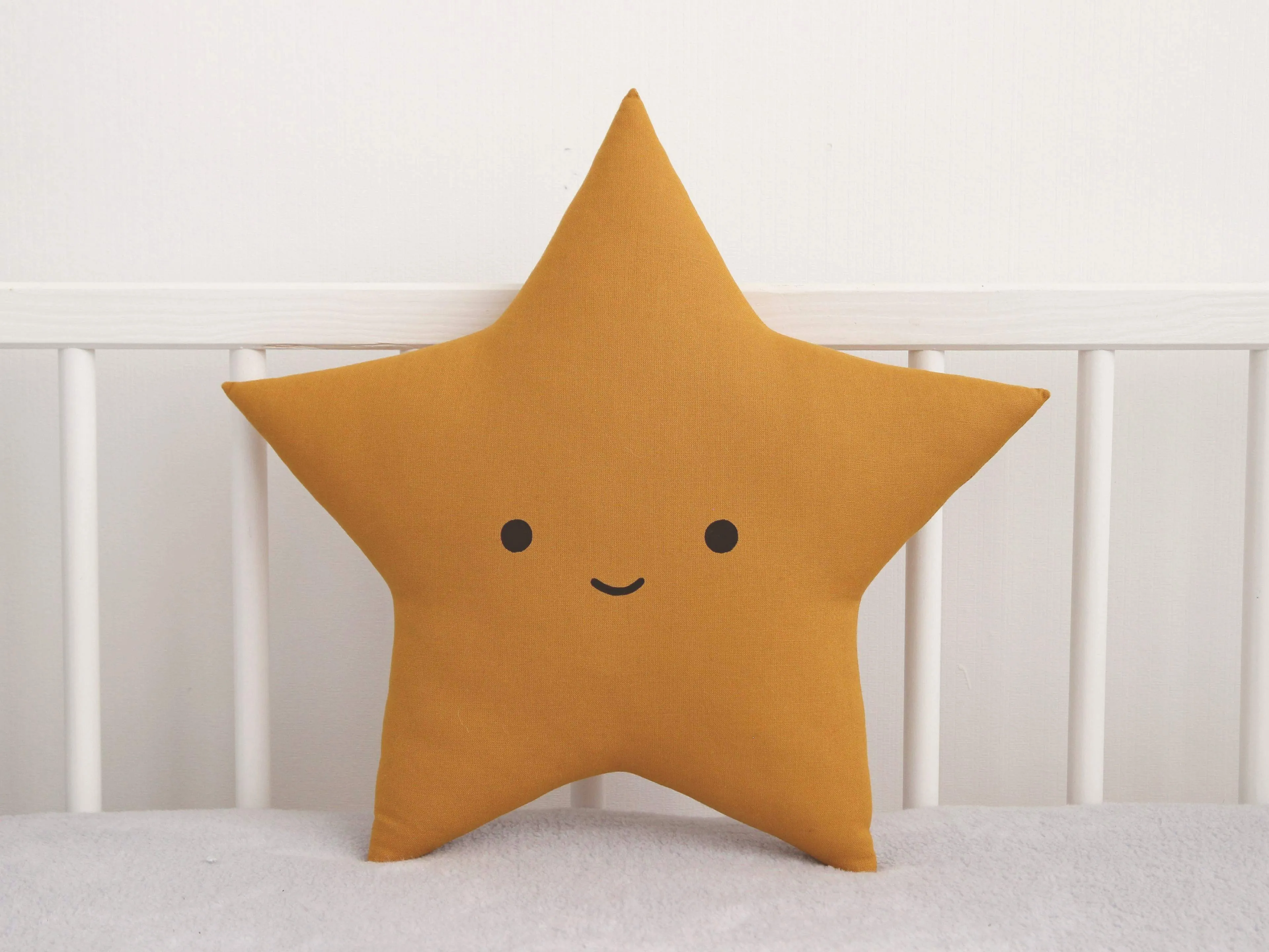 Set of 2 Pillows - Gray Crescent Moon Pillow and Mustard Star Pillow