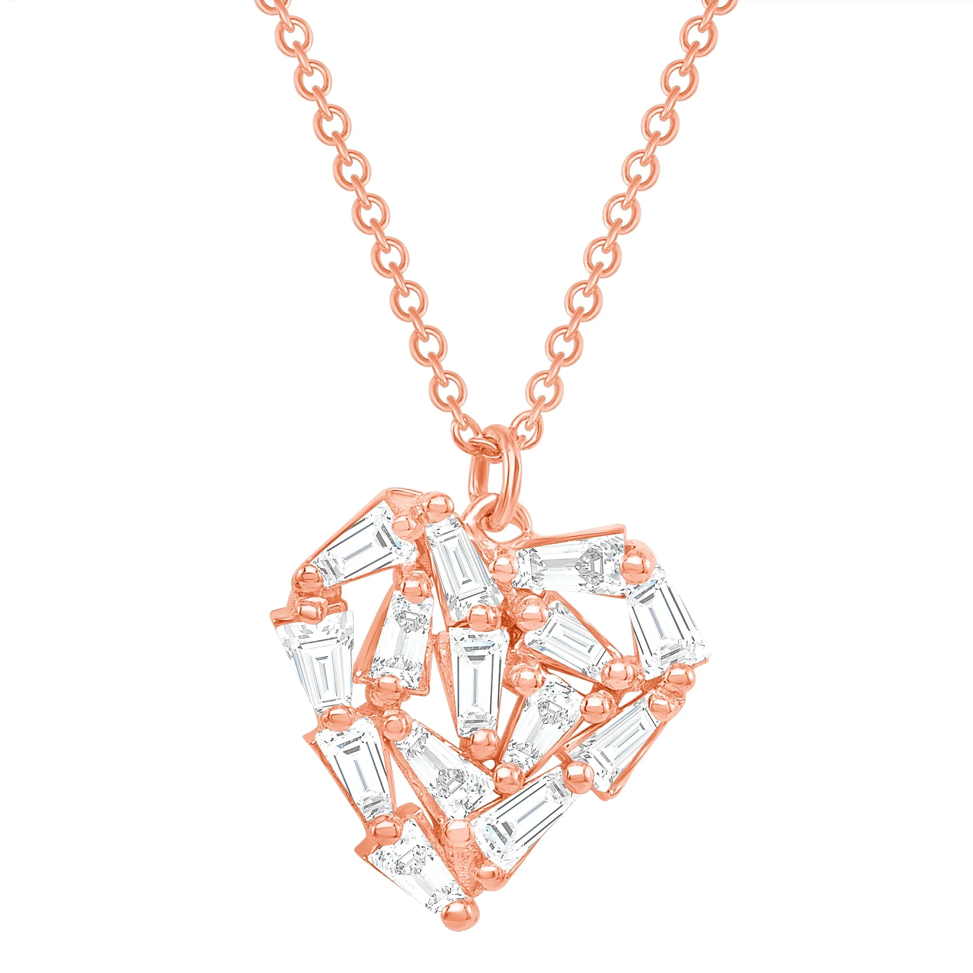 Shattered Heart Baguette Diamond Necklace