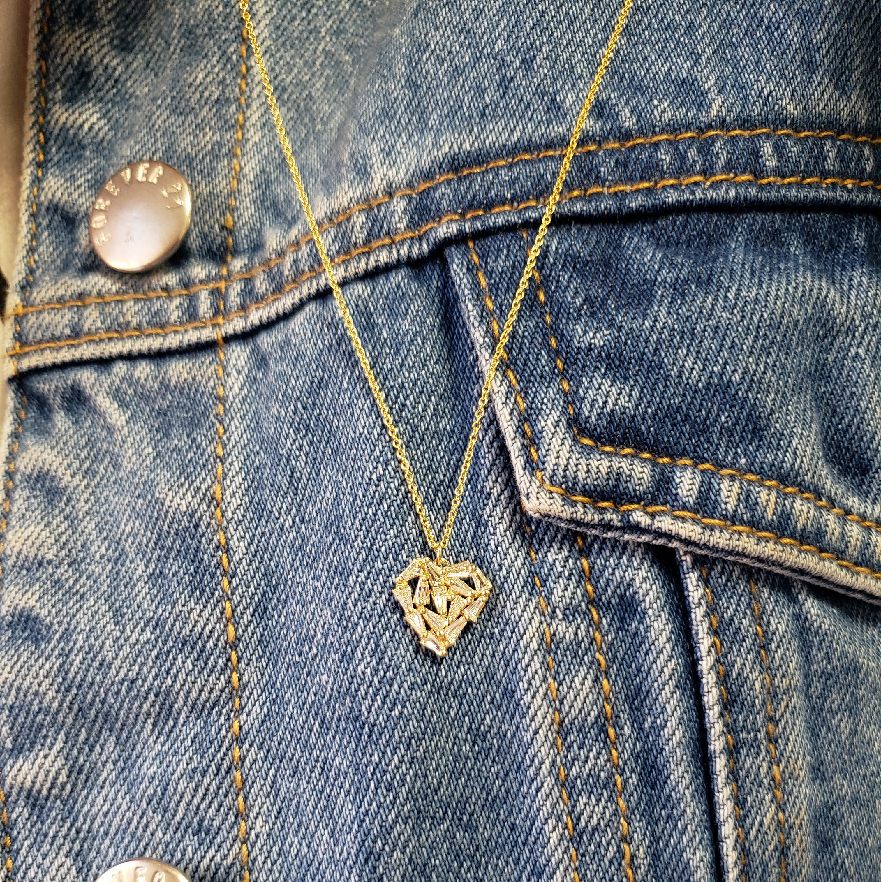 Shattered Heart Baguette Diamond Necklace