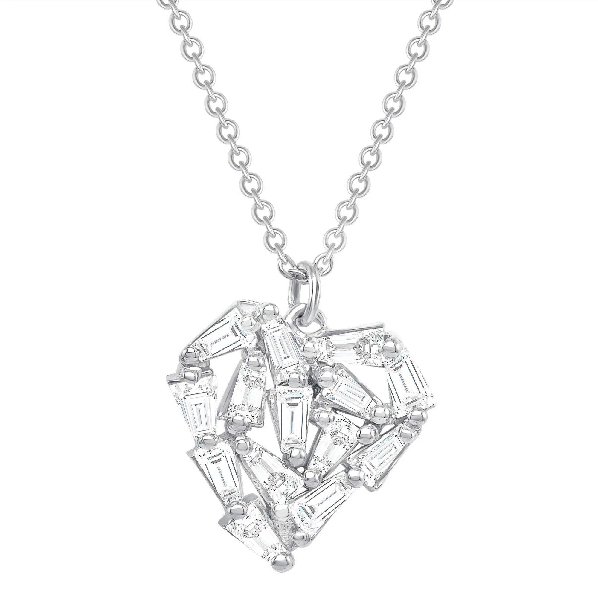 Shattered Heart Baguette Diamond Necklace