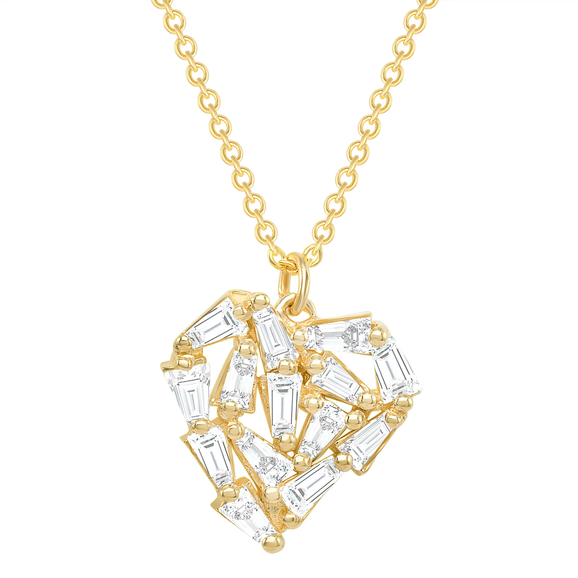Shattered Heart Baguette Diamond Necklace