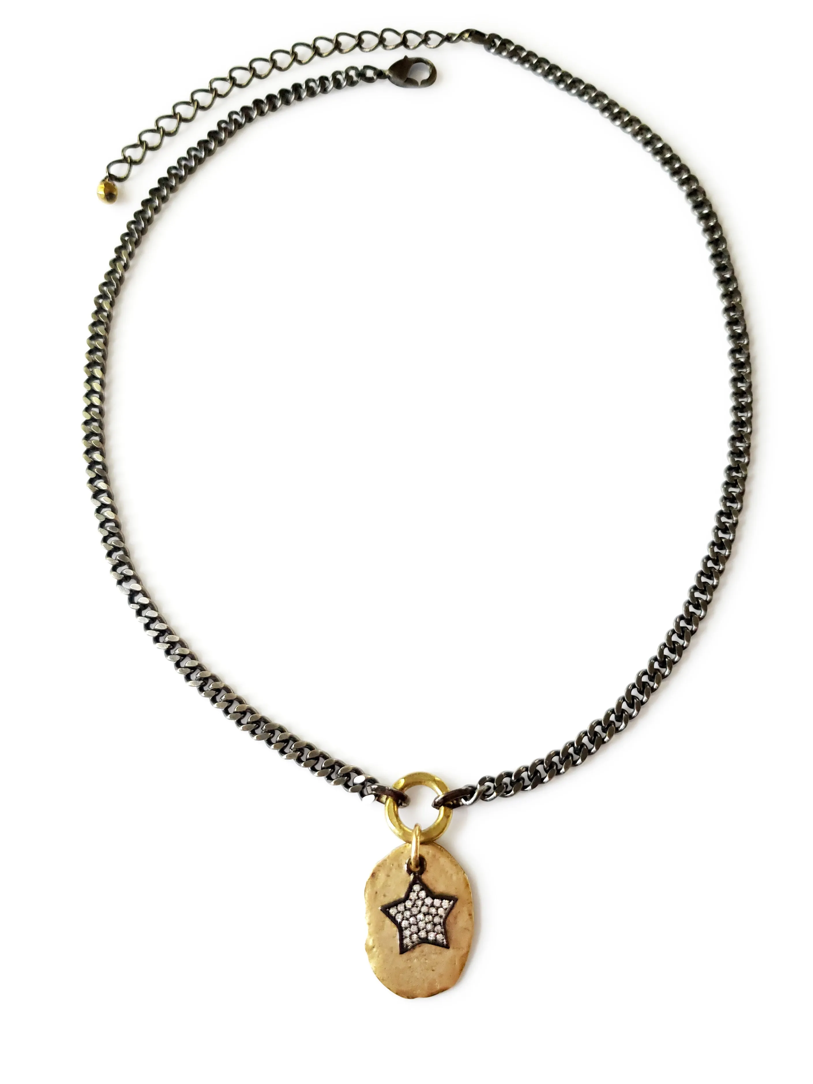 Short Crystal Star Gold Disc Necklace