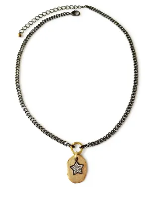 Short Crystal Star Gold Disc Necklace