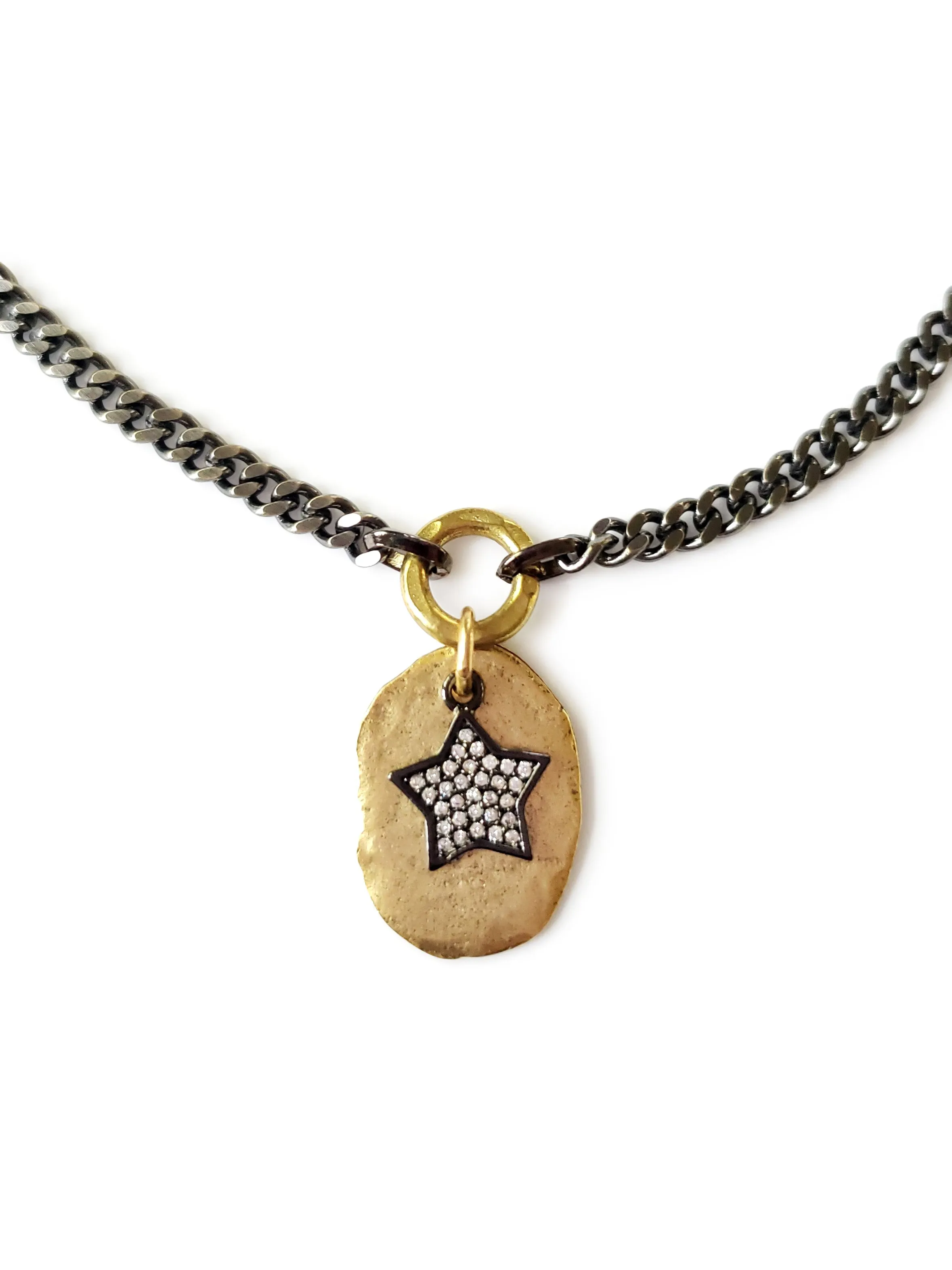 Short Crystal Star Gold Disc Necklace