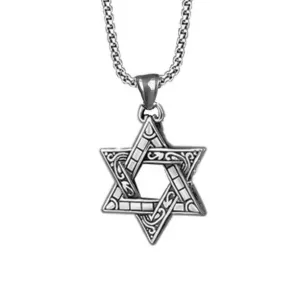 Silver 24" Stainless Steel Star Of David Charm Electroplated Necklace Jewish Symbol