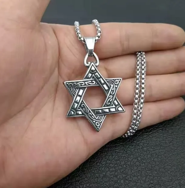 Silver 24" Stainless Steel Star Of David Charm Electroplated Necklace Jewish Symbol