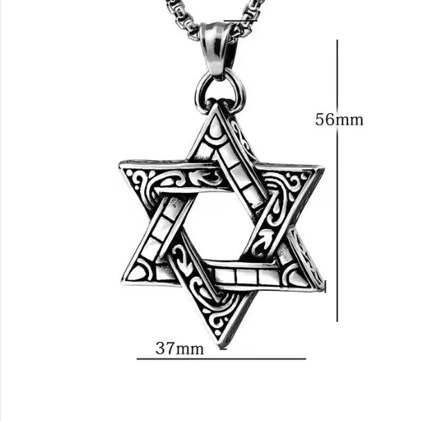 Silver 24" Stainless Steel Star Of David Charm Electroplated Necklace Jewish Symbol
