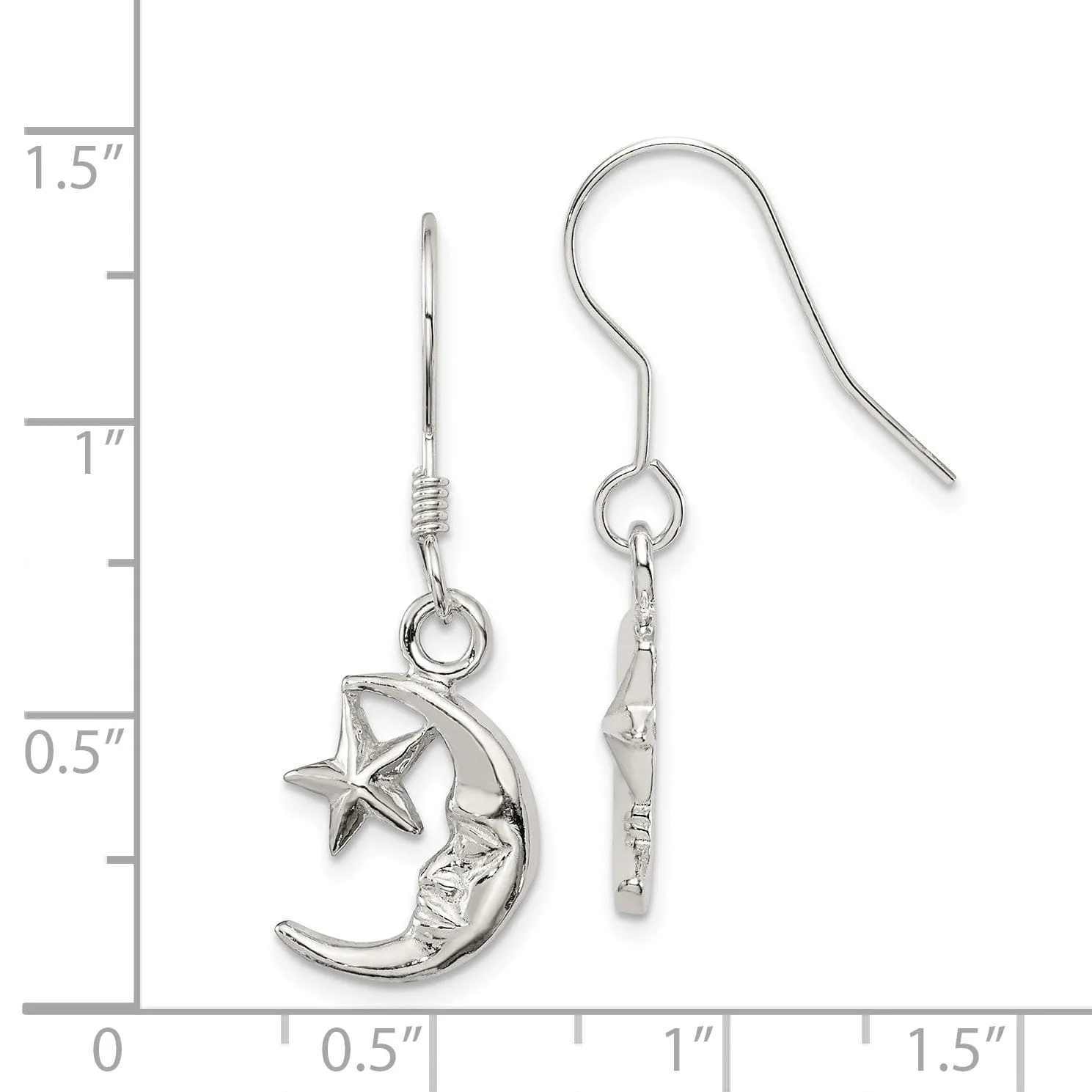 Silver Moon Star Dangle Hook Earrings