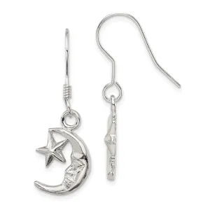 Silver Moon Star Dangle Hook Earrings
