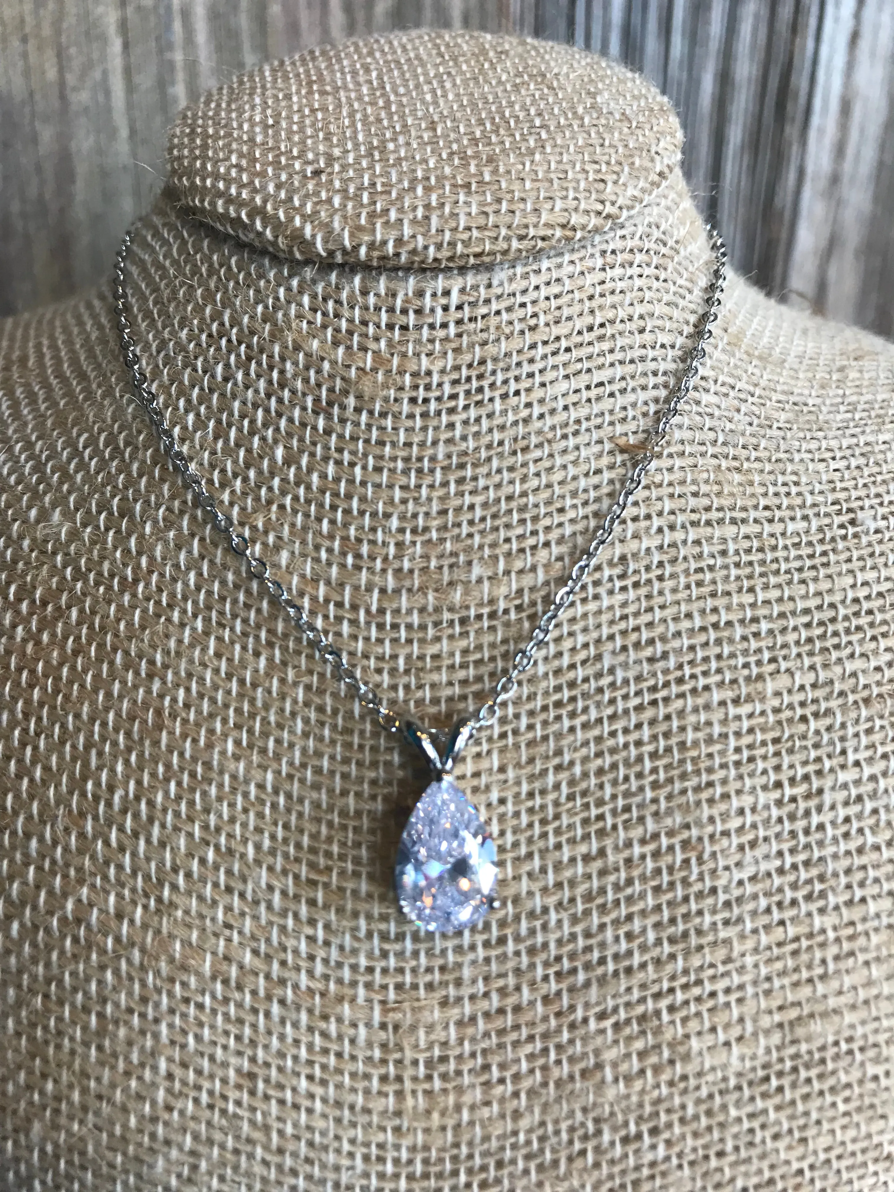 Silver Plated Diamond Tear Drop