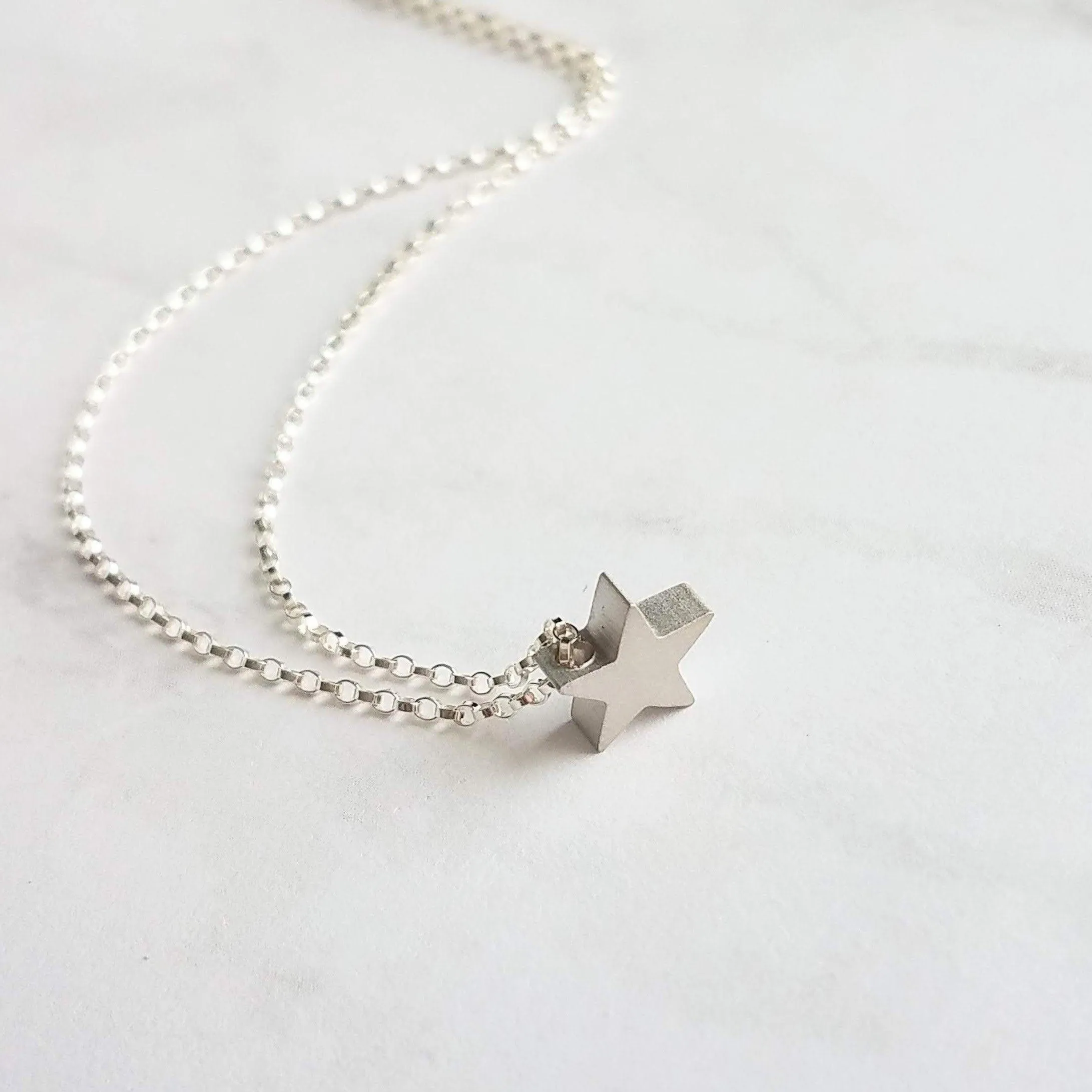 Silver Star Necklace - .925 sterling silver rolo chain/simple minimalist matte rhodium brass small charm pendant - Baby I'm a STAR