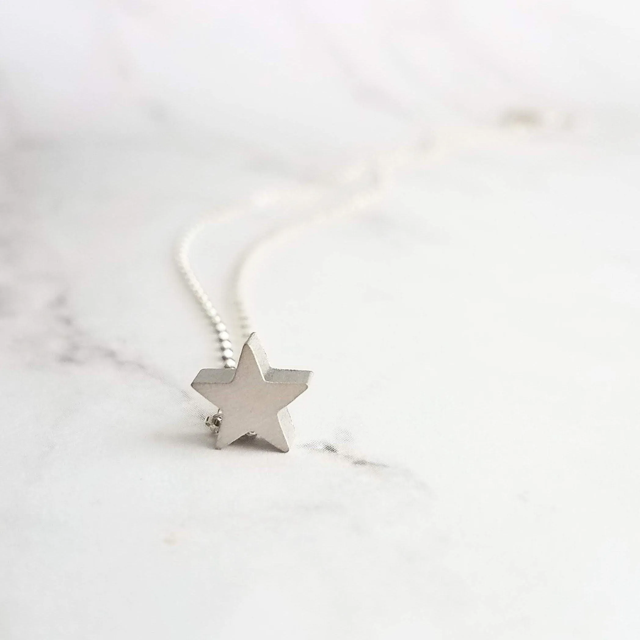 Silver Star Necklace - .925 sterling silver rolo chain/simple minimalist matte rhodium brass small charm pendant - Baby I'm a STAR