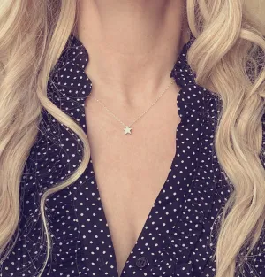 Silver Star Necklace - .925 sterling silver rolo chain/simple minimalist matte rhodium brass small charm pendant - Baby I'm a STAR