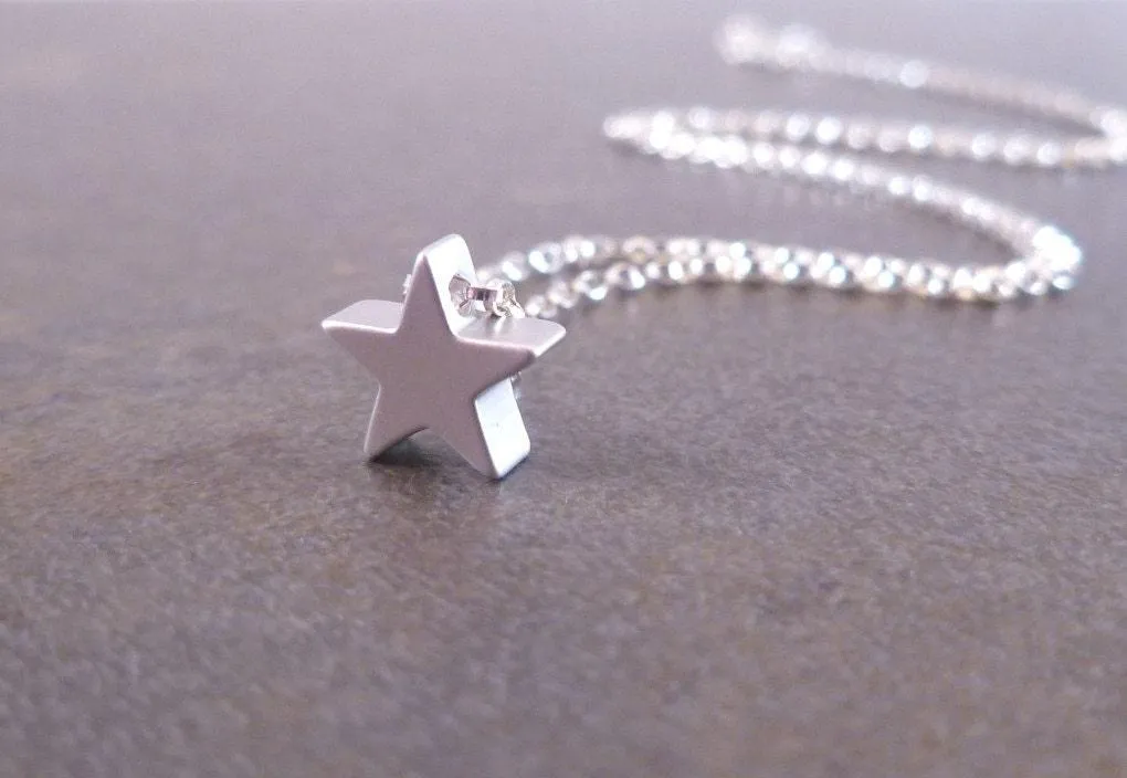 Silver Star Necklace - .925 sterling silver rolo chain/simple minimalist matte rhodium brass small charm pendant - Baby I'm a STAR