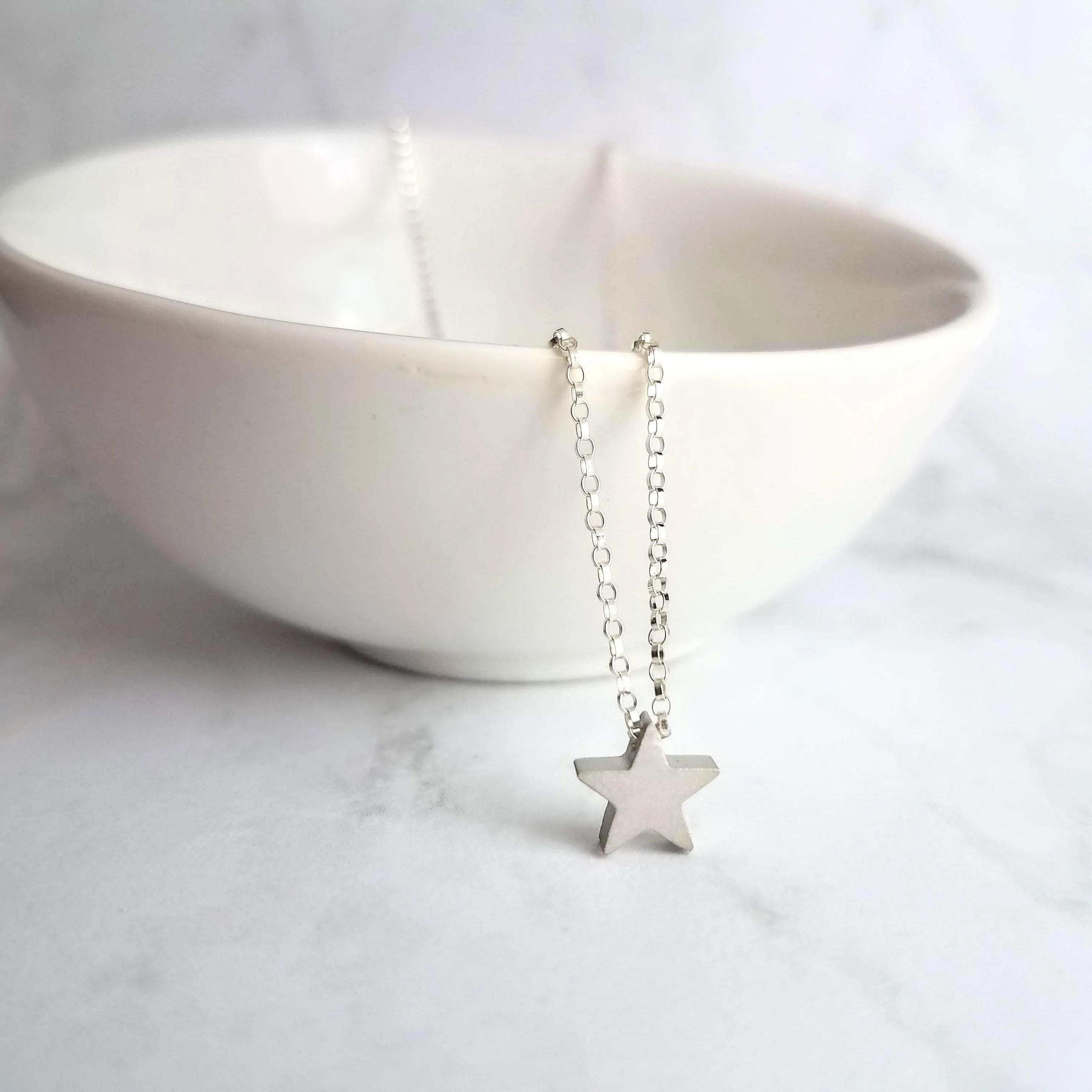 Silver Star Necklace - .925 sterling silver rolo chain/simple minimalist matte rhodium brass small charm pendant - Baby I'm a STAR
