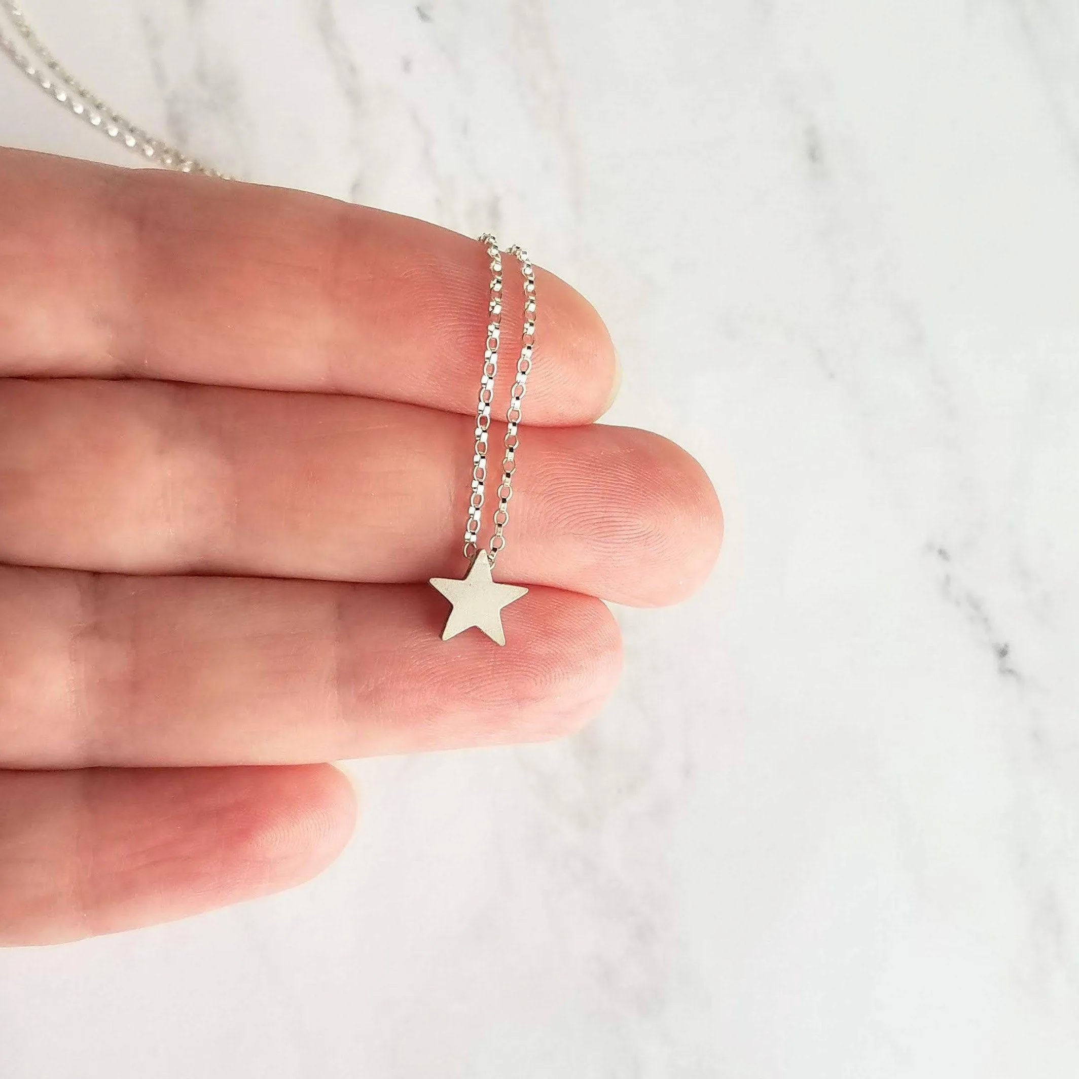 Silver Star Necklace - .925 sterling silver rolo chain/simple minimalist matte rhodium brass small charm pendant - Baby I'm a STAR