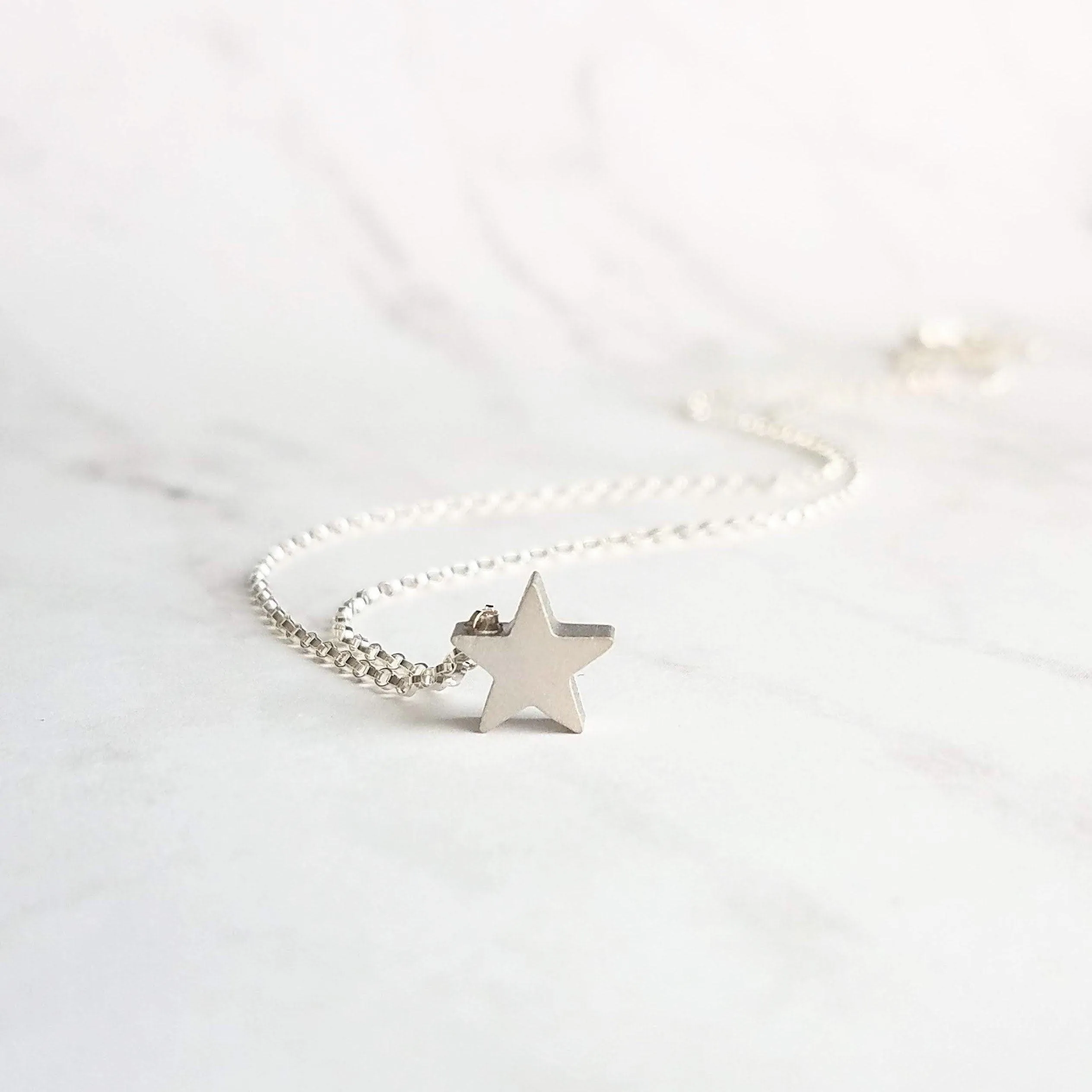 Silver Star Necklace - .925 sterling silver rolo chain/simple minimalist matte rhodium brass small charm pendant - Baby I'm a STAR