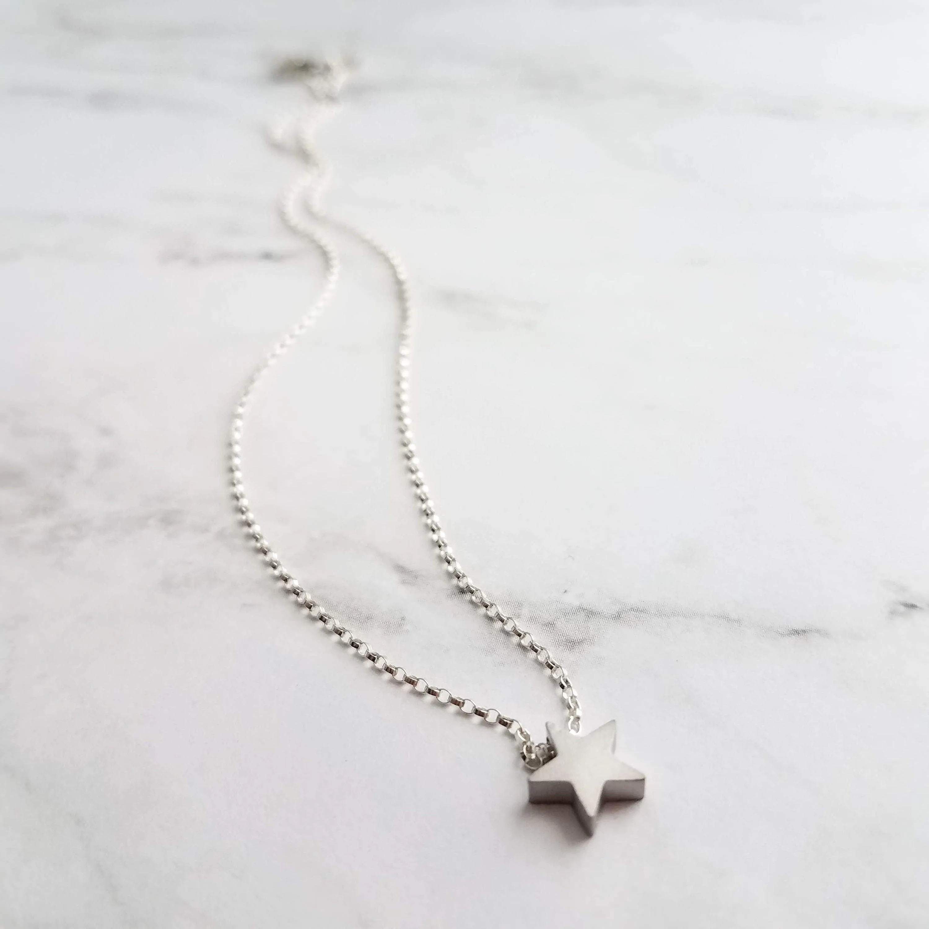 Silver Star Necklace - .925 sterling silver rolo chain/simple minimalist matte rhodium brass small charm pendant - Baby I'm a STAR