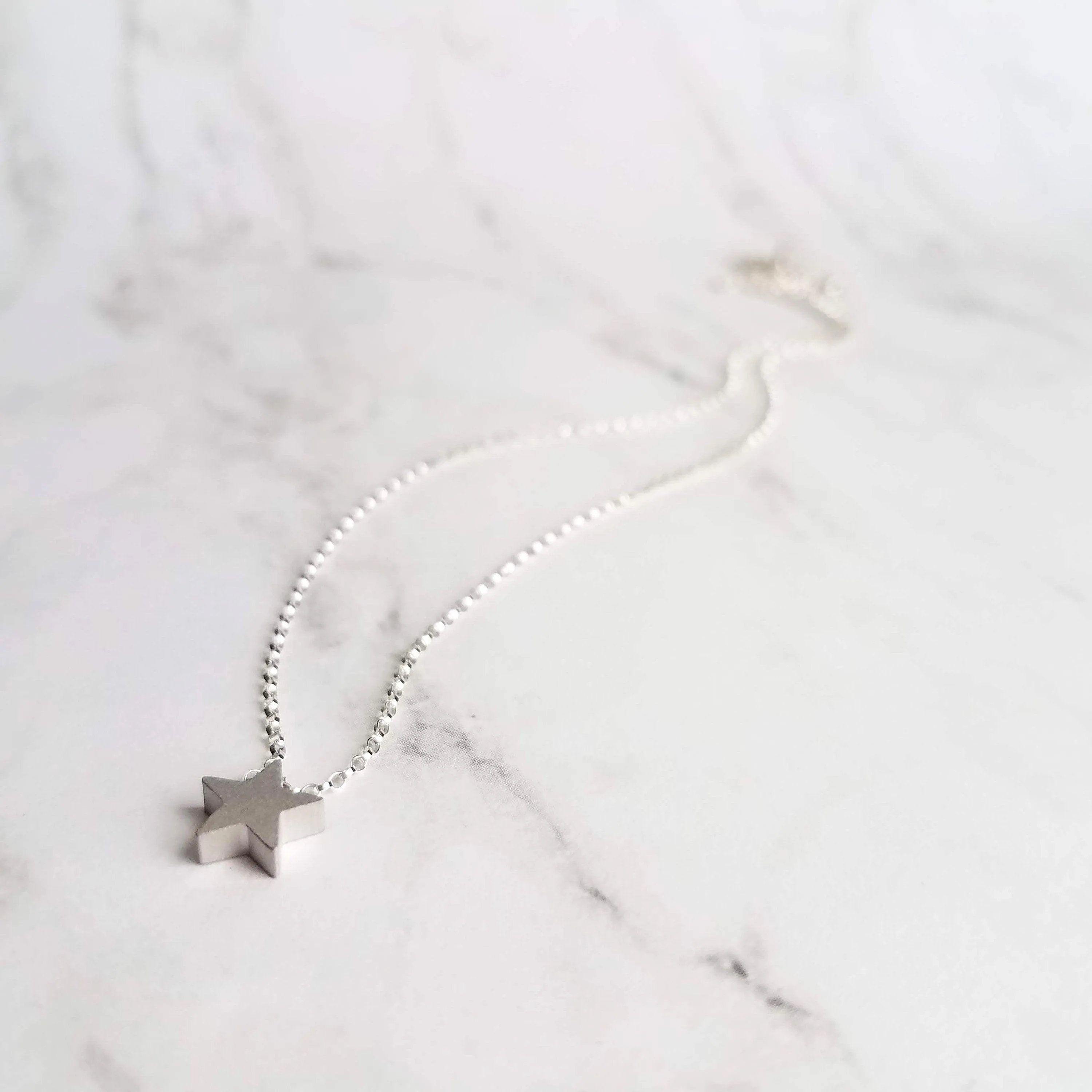 Silver Star Necklace - .925 sterling silver rolo chain/simple minimalist matte rhodium brass small charm pendant - Baby I'm a STAR