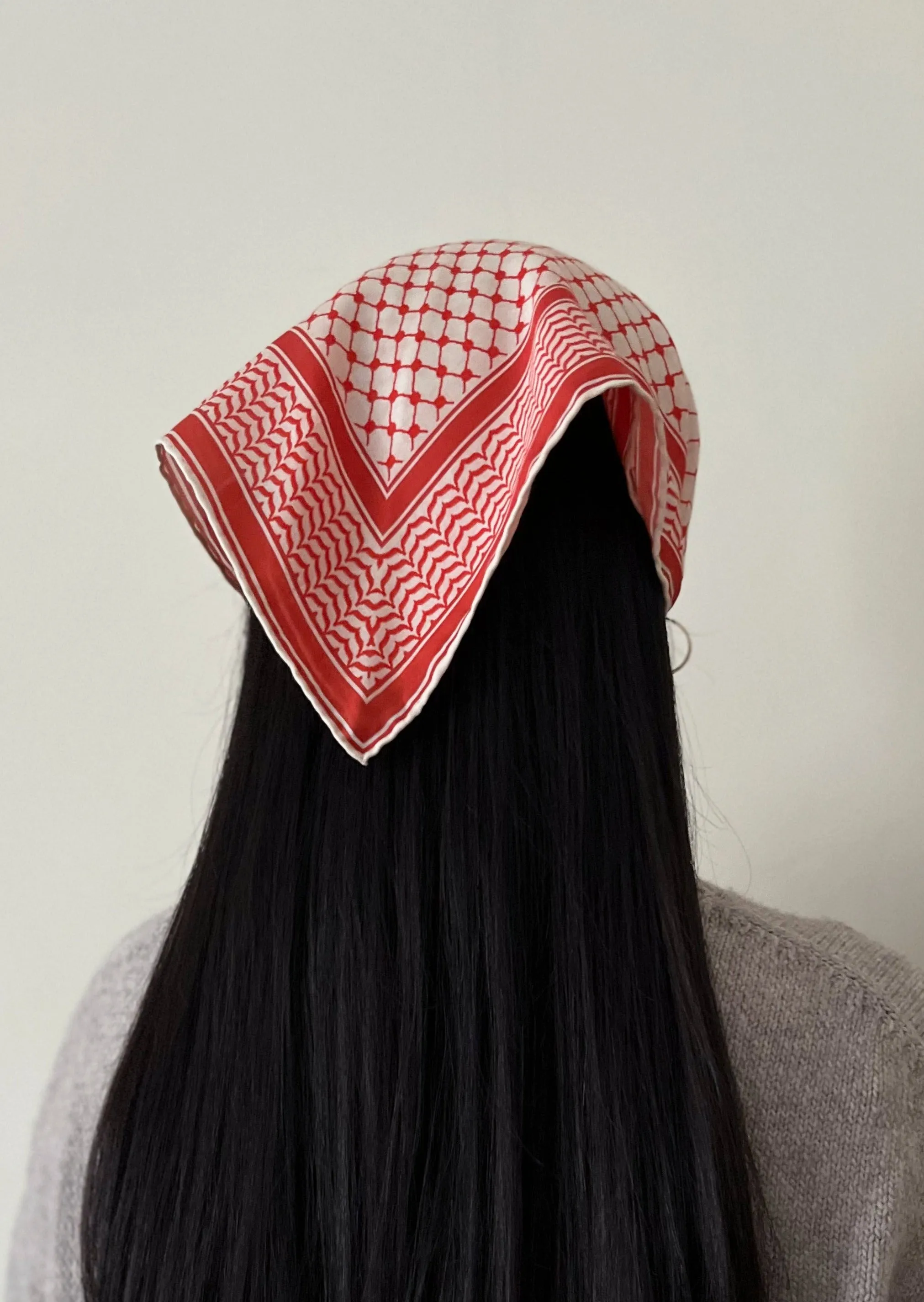 Small Silk/Cotton Palestine Kefiyyah Scarf (Red) 19"x19"
