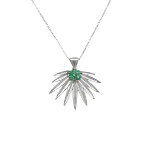 Small Sterling Silver Fan Palm Necklace with Emerald