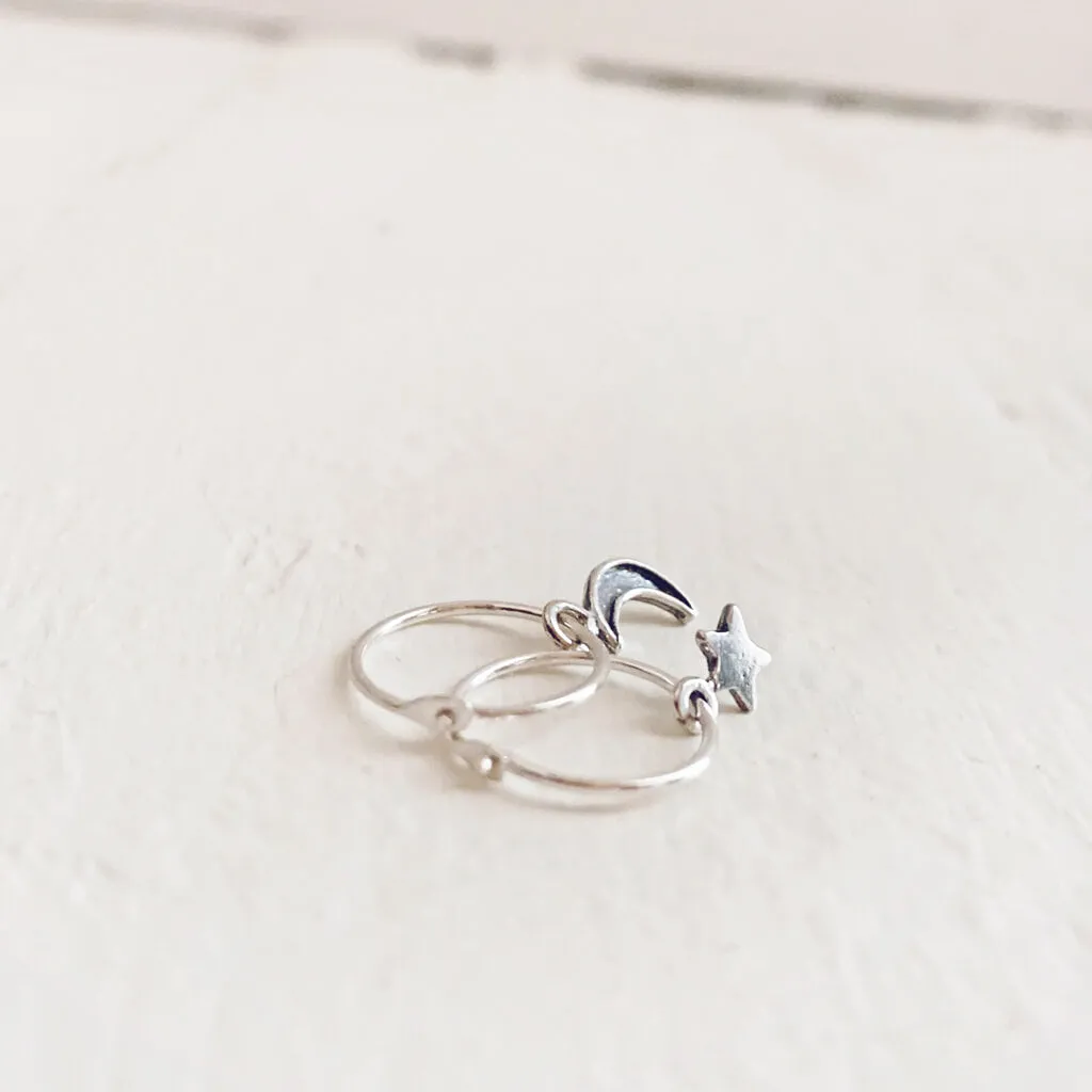 solasta // teeny tiny sterling silver star and crescent moon hoop earrings⁣