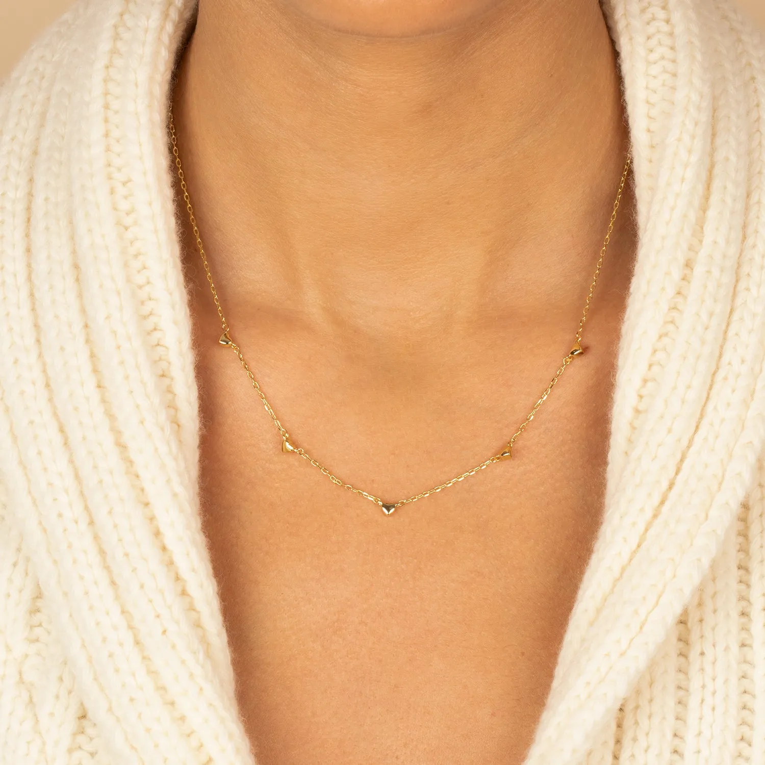 Solid Five Heart Charm Necklace