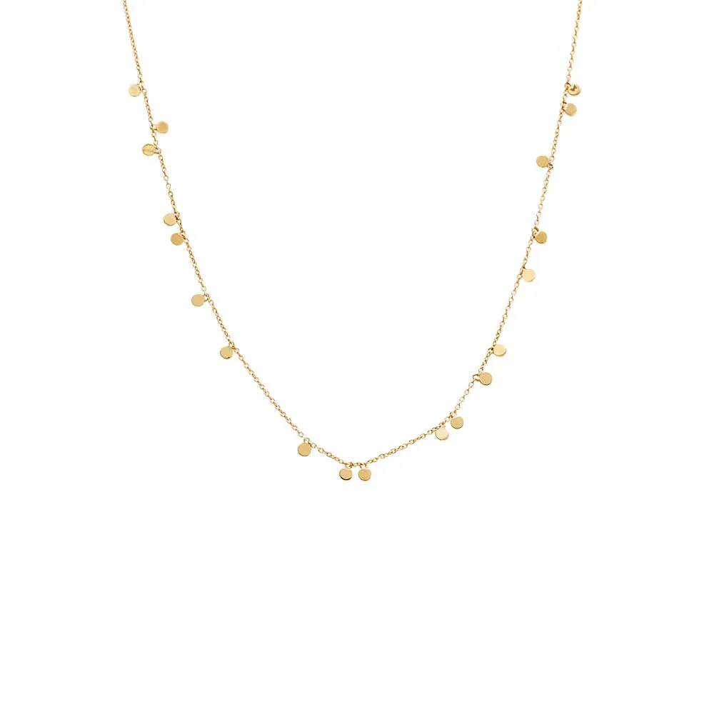 Solid Scattered Mini Dangling Disc Necklace 14K