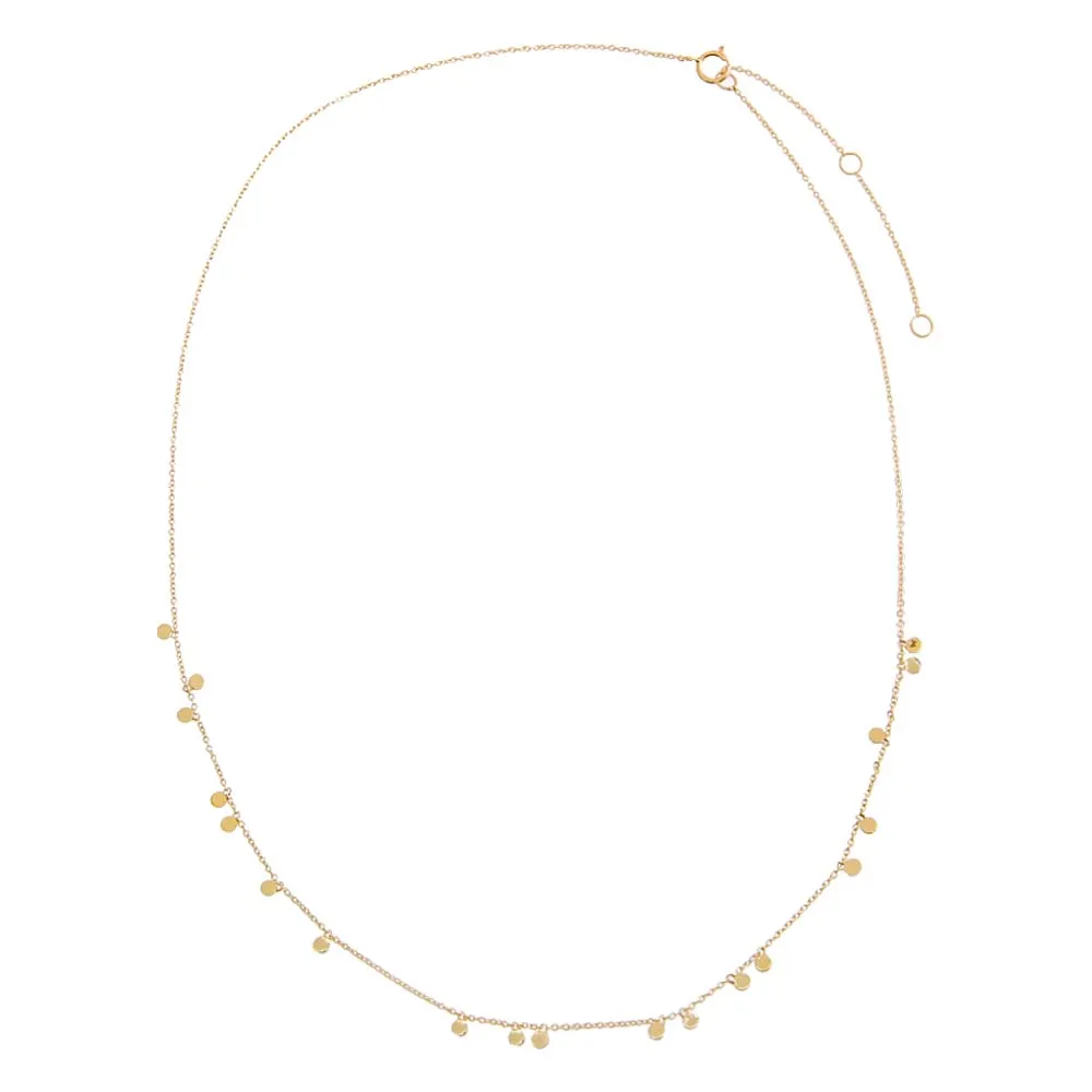 Solid Scattered Mini Dangling Disc Necklace 14K