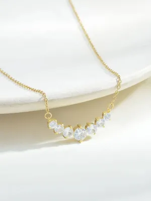 Solitaire Round Cut CZ Crystal Necklace, 14K Yellow Gold Bridal Charm Necklace, Wedding Diamond Gem Necklace