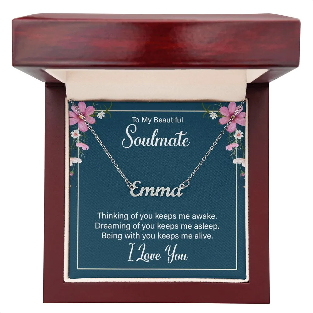 Soulmate Name Necklace-Thinking of you keeps me awake