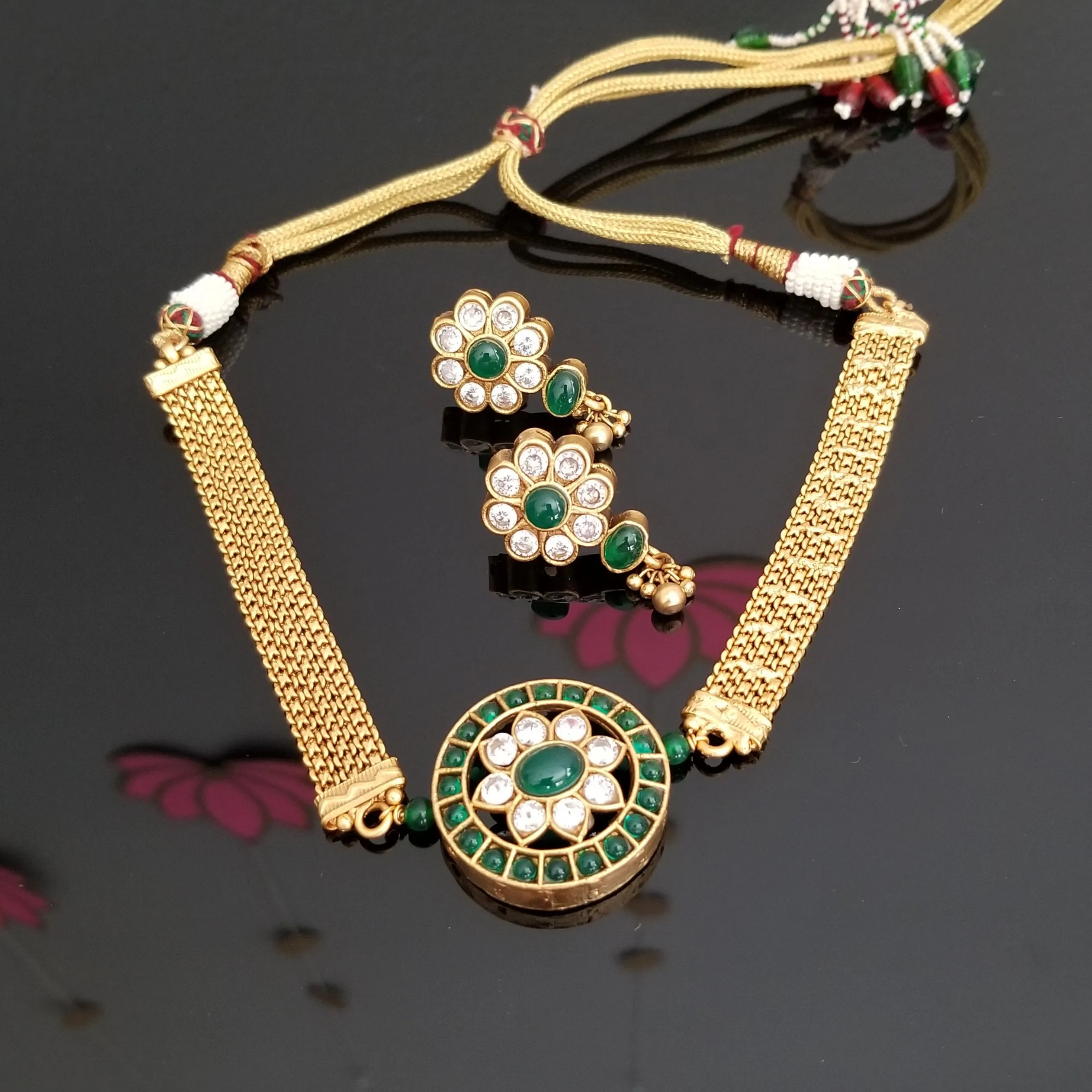South Indian Choker Set With Matte Gold Plating JT18
