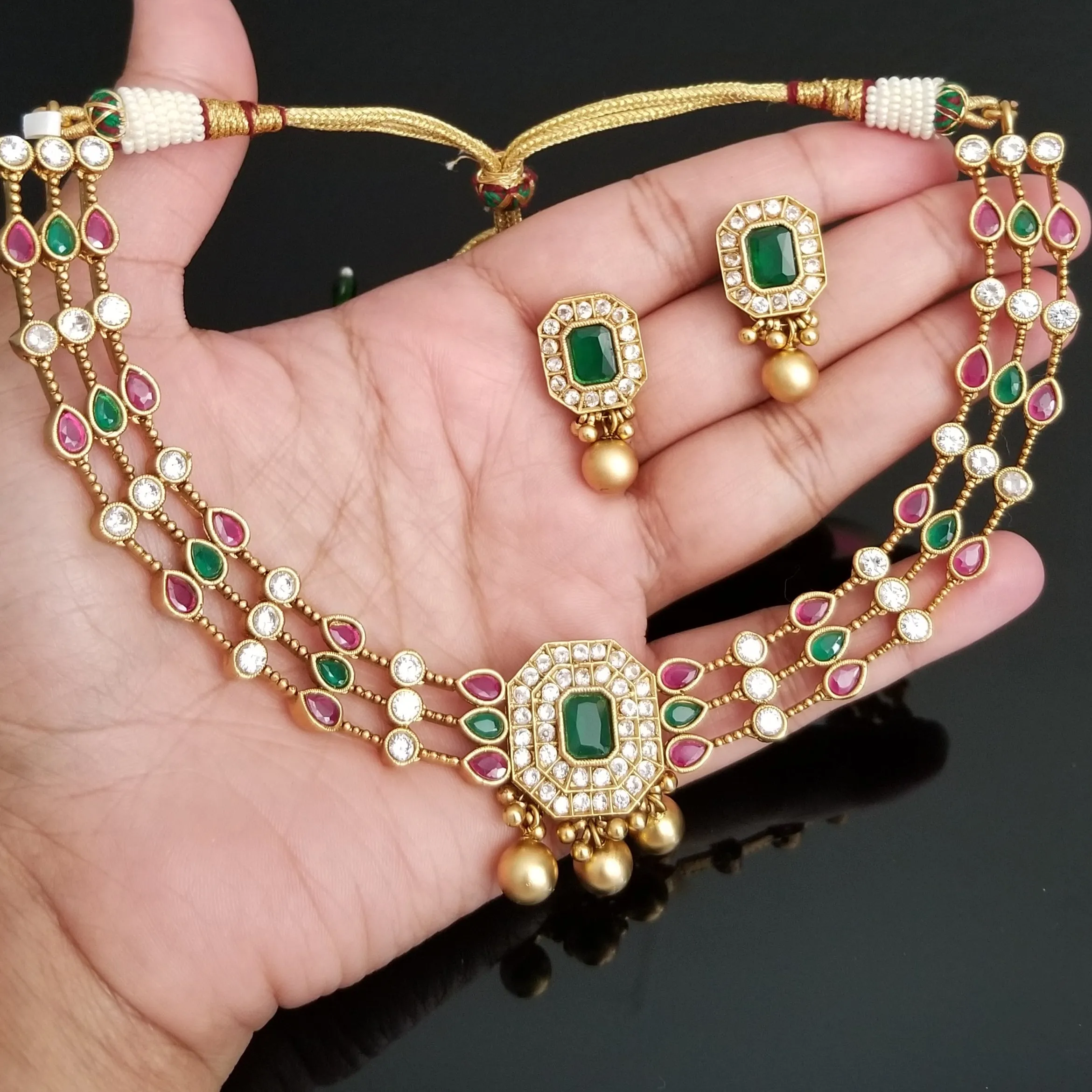 South Indian Necklace Set With Gold Finish FL14