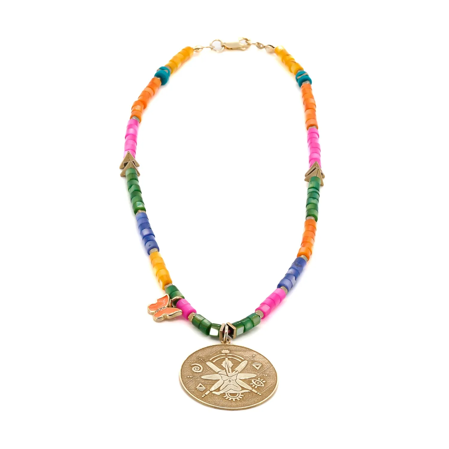 Spiritual Symbol Gold Pendant Colorful Beaded Necklace