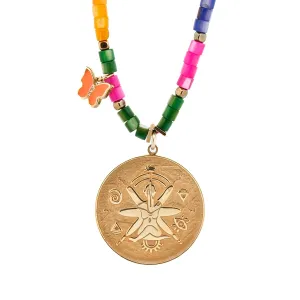 Spiritual Symbol Gold Pendant Colorful Beaded Necklace